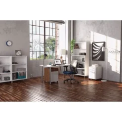 Union & Scale Essentials Laminate Bookcase, Five-Shelf, 35.8w X 14.9d X 72h, White -office furniture sale 56898884a6d255ec1f5eb0012020a92b2a
