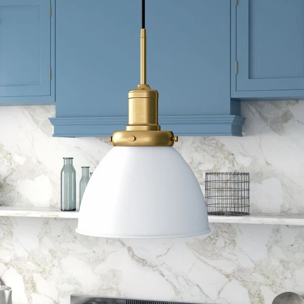 Madison 12" Wide Pendant With Metal Shade In White/Brass/White 5 Madison 12" Wide Pendant With Metal Shade In White/Brass/White - Image 5