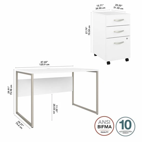 Bush Business Furniture Hybrid 48W X 30D Computer Table Desk With 3 Drawer Mobile File Cabinet In White 3 Bush Business Furniture Hybrid 48W X 30D Computer Table Desk With 3 Drawer Mobile File Cabinet In White - Image 3