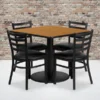 Jamie 36'' Square Natural Laminate Table Set With Round Base And 4 Ladder Back Metal Chairs - Black Vinyl Seat