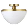 Durant 12.62" Wide Semi Flush Mount With Glass Shade In Brass/White Milk