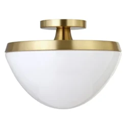 Durant 12.62" Wide Semi Flush Mount With Glass Shade In Brass/White Milk