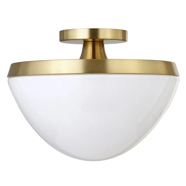 Durant 12.62" Wide Semi Flush Mount With Glass Shade In Brass/White Milk 1 Durant 12.62" Wide Semi Flush Mount With Glass Shade In Brass/White Milk