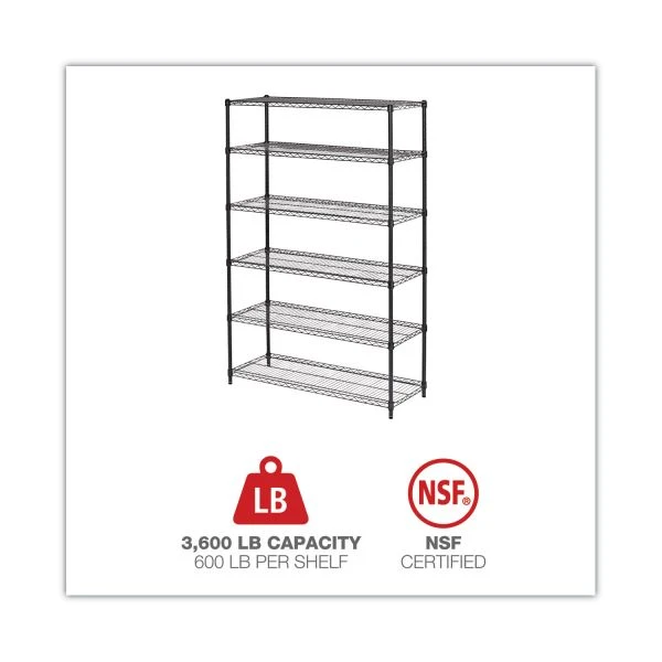 Alera NSF Certified 6-Shelf Wire Shelving Kit, 48w X 18d X 72h, Black Anthracite 8 Alera NSF Certified 6-Shelf Wire Shelving Kit, 48w X 18d X 72h, Black Anthracite - Image 8