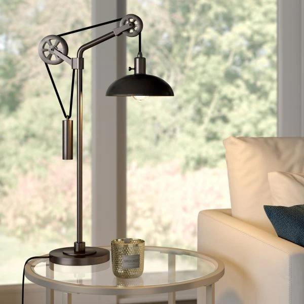 Neo 33.5" Tall Spoke Wheel Pulley System Table Lamp With Metal Shade In Aged Steel/Aged Steel 2 Neo 33.5" Tall Spoke Wheel Pulley System Table Lamp With Metal Shade In Aged Steel/Aged Steel - Image 2