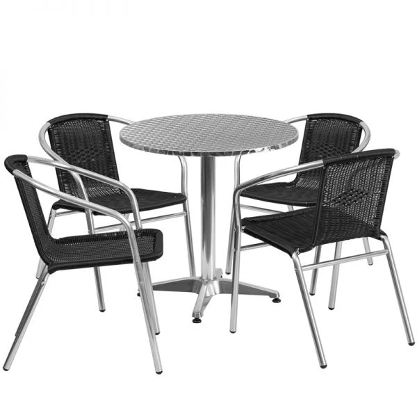 Flash Furniture 27.5'' Round Aluminum Indoor-Outdoor Table With 4 Black Rattan Chairs 1 Flash Furniture 27.5'' Round Aluminum Indoor-Outdoor Table With 4 Black Rattan Chairs