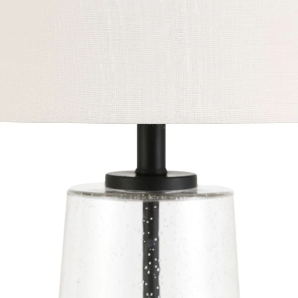 Dax 27.5" Tall Table Lamp With Fabric Shade In Seeded Glass/Blackened Bronze/White 3 Dax 27.5" Tall Table Lamp With Fabric Shade In Seeded Glass/Blackened Bronze/White - Image 3