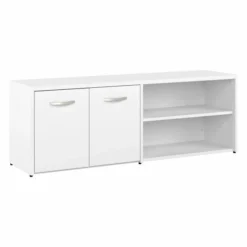 Bush Business Furniture Hybrid Low Storage Cabinet With Doors And Shelves In White