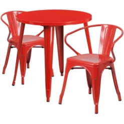 Conrad Commercial Grade 30" Round Red Metal Indoor-Outdoor Table Set With 2 Arm Chairs -office furniture sale 57e95a39d3f219d4070c6662145bcda213