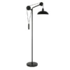 Neo Solid Wheel Pulley System Floor Lamp With Metal Shade In Blackened Bronze/Blackened Bronze