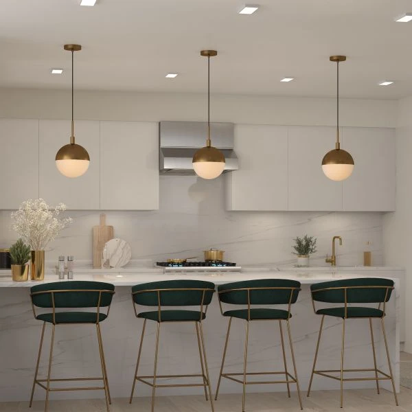 Orb 10" Wide Large Pendant With Glass Shade In Brass/White Milk 2 Orb 10" Wide Large Pendant With Glass Shade In Brass/White Milk - Image 2