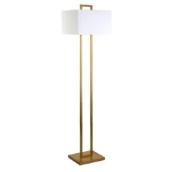 Adair 68" Tall Floor Lamp With Fabric Shade In Brass/White