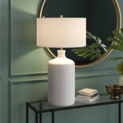 Sloane 29" Tall Ceramic Table Lamp With Fabric Shade In Matte White/White -office furniture sale 58d2deef9986940f34d6f3cdaec99f7af4