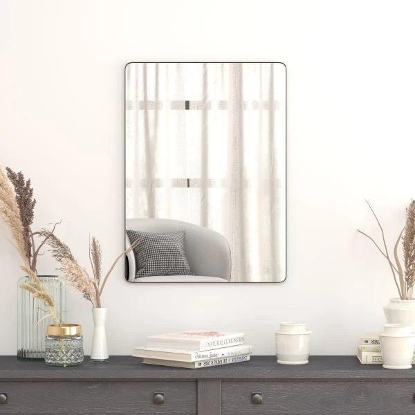 Susan 22" X 30" Decorative Wall Mirror - Rounded Corners, Bathroom & Living Room Glass Mirror Hangs Horizontal Or Vertical, Black 1 Susan 22" X 30" Decorative Wall Mirror - Rounded Corners, Bathroom & Living Room Glass Mirror Hangs Horizontal Or Vertical, Black