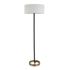 Estella Two-Tone Floor Lamp With Fabric Shade In Matte Black/Brass/White