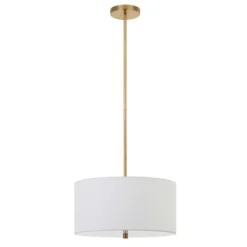 Ellis 16" Wide Pendant With Fabric Shade In Brass/White