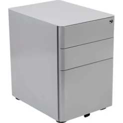 Warner Modern 3-Drawer Mobile Locking Filing Cabinet With Anti-Tilt Mechanism And Hanging Drawer For Legal & Letter Files, Gray