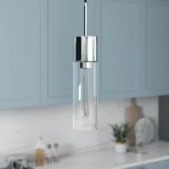 Lance 3.5" Wide Pendant With Glass Shade In Nickel/Clear -office furniture sale 5a556f5aafffa1baa8855c23fd89fc2e0c