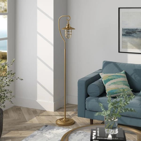 Bay Nautical Floor Lamp With Glass Shade In Brass/Clear 2 Bay Nautical Floor Lamp With Glass Shade In Brass/Clear - Image 2
