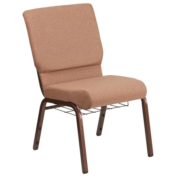 Flash Furniture HERCULES Series 18.5''W Caramel Fabric Church Chair With 4.25'' Thick Seat, Cup Book Rack - Copper Vein Frame 1 Flash Furniture HERCULES Series 18.5''W Caramel Fabric Church Chair With 4.25'' Thick Seat, Cup Book Rack - Copper Vein Frame