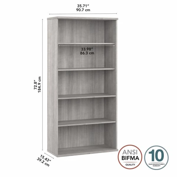 Bush Business Furniture Hybrid Tall 5 Shelf Bookcase In Platinum Gray 5 Bush Business Furniture Hybrid Tall 5 Shelf Bookcase In Platinum Gray - Image 5