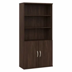 Bush Business Furniture Hybrid Tall 5 Shelf Bookcase With Doors In Black Walnut