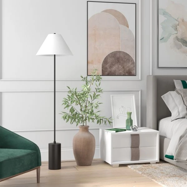 Somerset 64" Tall Floor Lamp With Fabric Shade In Blackened Bronze/White 3 Somerset 64" Tall Floor Lamp With Fabric Shade In Blackened Bronze/White - Image 3