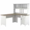 Bush Furniture Salinas 60W L Shaped Desk With Hutch In Pure White And Shiplap Gray
