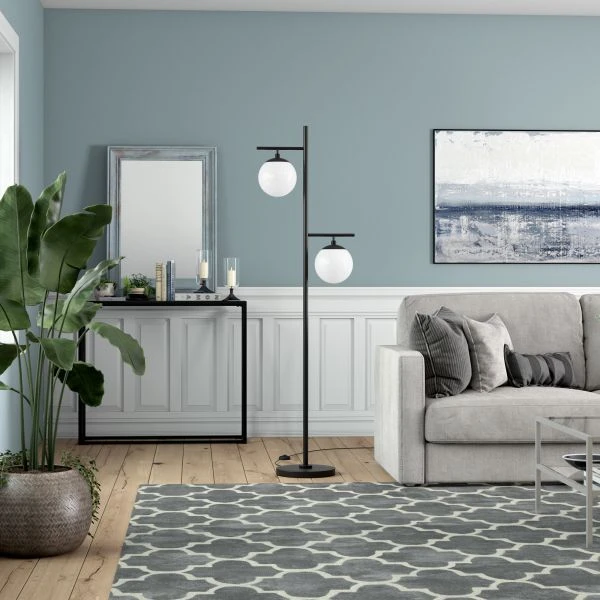 Pyrus 2-Light Floor Lamp With Glass Shades In Blackened Bronze/White Milk 2 Pyrus 2-Light Floor Lamp With Glass Shades In Blackened Bronze/White Milk - Image 2