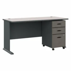 Bush Business Furniture Series A 60W Desk With Mobile File Cabinet In Slate And White Spectrum