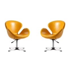 Raspberry Faux Leather Adjustable Swivel Chair In Yellow And Polished Chrome (Set Of 2)