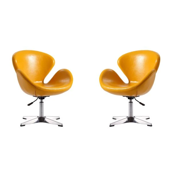 Raspberry Faux Leather Adjustable Swivel Chair In Yellow And Polished Chrome (Set Of 2) 1 Raspberry Faux Leather Adjustable Swivel Chair In Yellow And Polished Chrome (Set Of 2)