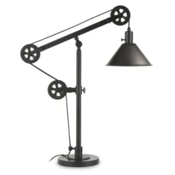 Descartes 29" Tall Pulley System Table Lamp With Metal Shade In Blackened Bronze/Blackened Bronze