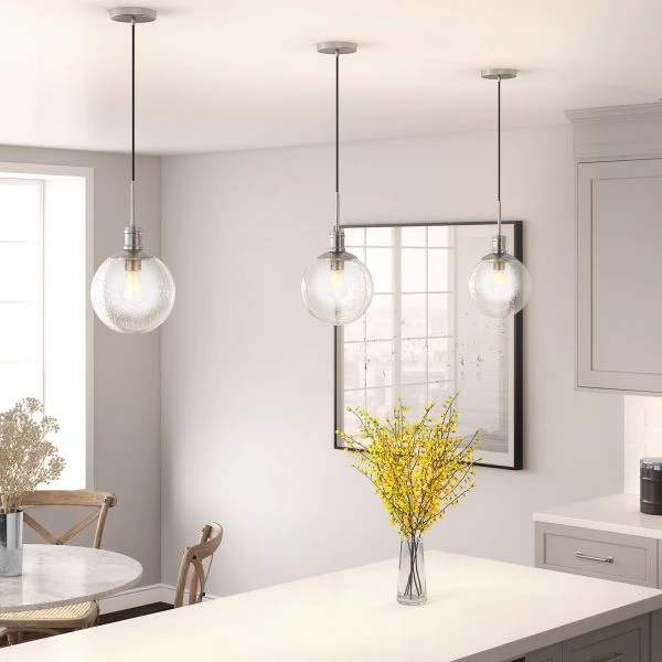 Walker 9" Wide Pendant With Glass Shade In Brushed Nickel /Seeded 2 Walker 9" Wide Pendant With Glass Shade In Brushed Nickel /Seeded - Image 2