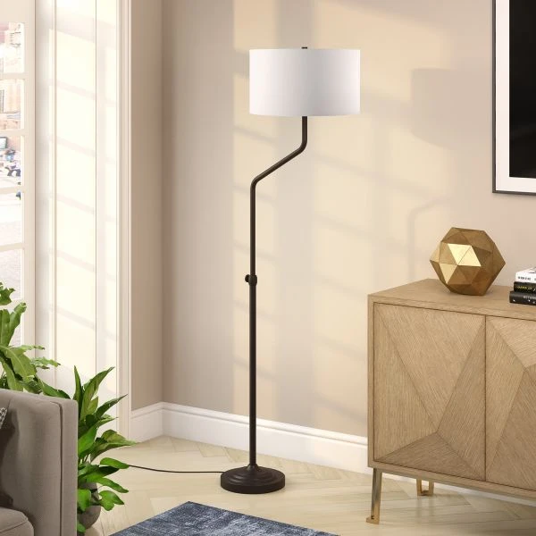 Callum Height-Adjustable Floor Lamp With Fabric Shade In Blackened Bronze/White 2 Callum Height-Adjustable Floor Lamp With Fabric Shade In Blackened Bronze/White - Image 2