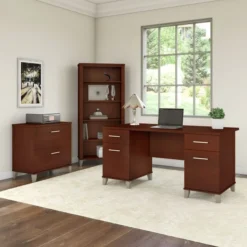 Bush Furniture Somerset 60W Office Desk With Lateral File Cabinet And 5 Shelf Bookcase In Hansen Cherry -office furniture sale 5d7b947358092554dc5191961dc05f3d6a