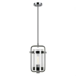 Orion 11" Wide Industrial Pendant With Glass Shade In Polished Nickel/Clear