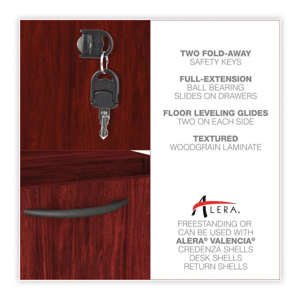 Alera Valencia Series Full Pedestal File, Left/Right, 3-Drawers: Box/Box/File, Legal/Letter, Mahogany, 15.63" X 20.5" X 28.5" 3 Alera Valencia Series Full Pedestal File, Left/Right, 3-Drawers: Box/Box/File, Legal/Letter, Mahogany, 15.63" X 20.5" X 28.5" - Image 3