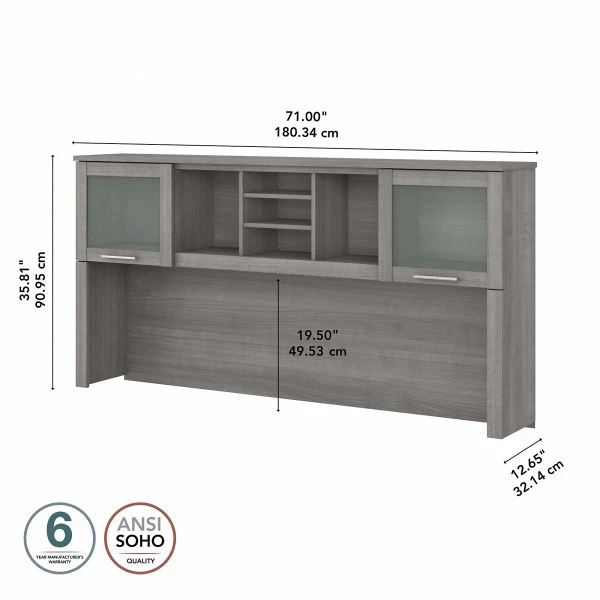 Bush Furniture Somerset 72W Desk Hutch In Platinum Gray 2 Bush Furniture Somerset 72W Desk Hutch In Platinum Gray - Image 2