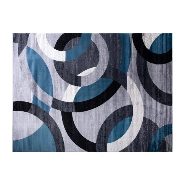 Harken Collection Geometric 5' X 7' Blue And Gray Olefin Area Rug With Jute Backing, Living Room, Bedroom 2 Harken Collection Geometric 5' X 7' Blue And Gray Olefin Area Rug With Jute Backing, Living Room, Bedroom - Image 2