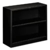 HON Metal Bookcase, Two-Shelf, 34.5w X 12.63d X 29h, Black