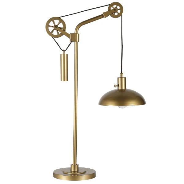 Neo 33.5" Tall Spoke Wheel Pulley System Table Lamp With Metal Shade In Brass/Brass 7 Neo 33.5" Tall Spoke Wheel Pulley System Table Lamp With Metal Shade In Brass/Brass - Image 7