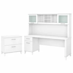 Bush Furniture Somerset 72W Office Desk With Hutch And Lateral File Cabinet In White