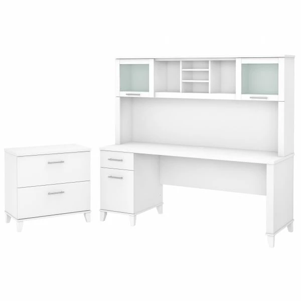 Bush Furniture Somerset 72W Office Desk With Hutch And Lateral File Cabinet In White 1 Bush Furniture Somerset 72W Office Desk With Hutch And Lateral File Cabinet In White