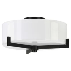 Hamlin 17" Wide 2-Light Semi Flush Mount With Glass Shade In Blackened Bronze/White