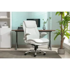 Serta Smart Layers Brinkley Ergonomic Bonded Leather High-Back Executive Chair, White/Silver -office furniture sale 5ef8e06f3ed0cc01e26bd4cc5133d58dcc