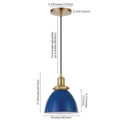 Madison 8" Wide Pendant With Metal Shade In Blue/Brass/Blue -office furniture sale 5f0badf1982a18335a3dc3ed26ff58b043