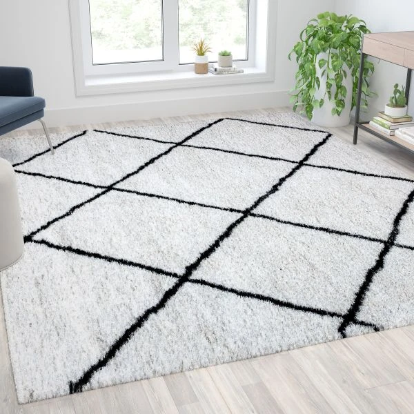 Roxy Shag Style Diamond Trellis Area Rug - 8' X 10' - Ivory 1 Roxy Shag Style Diamond Trellis Area Rug - 8' X 10' - Ivory