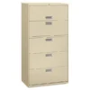 HON 600 Series Five-Drawer Lateral File, Letter/Legal/A4, 36w X 18d, Putty