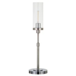 Frieda 26.68" Tall Table Lamp With Glass Shade In Polished Nickel/Clear
